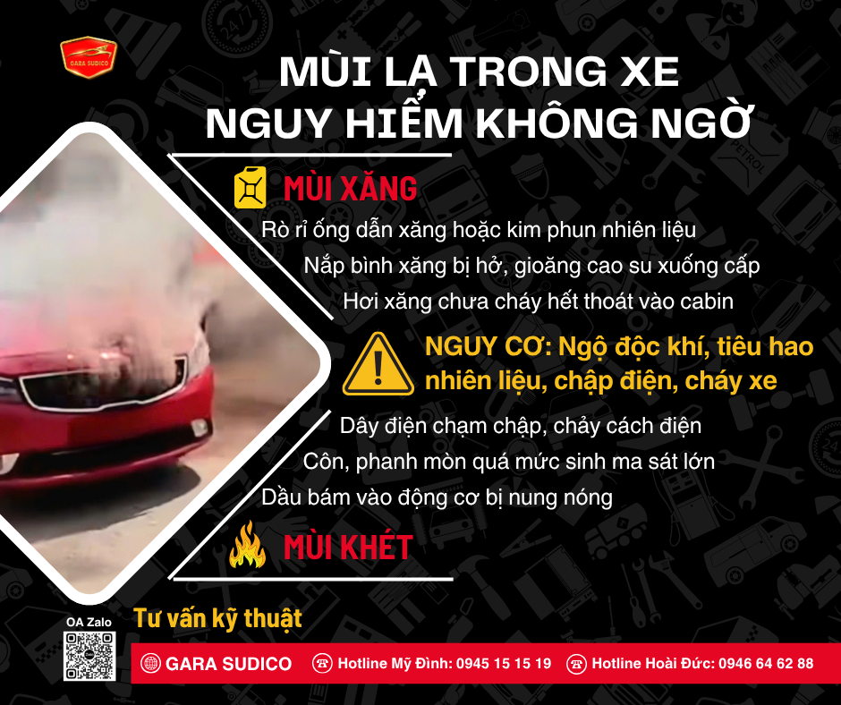 Mùi xăng, mùi khét trong xe – Nguy hiểm không ngờ, đừng coi thường
